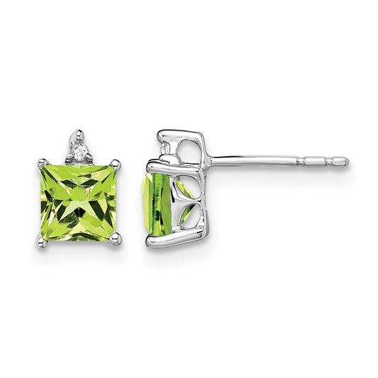 14k White Gold Princess Gemstone and Diamond Earrings