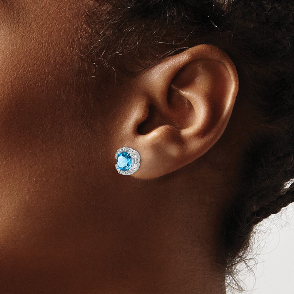 Cushion Gemstone and Diamond Halo Earrings