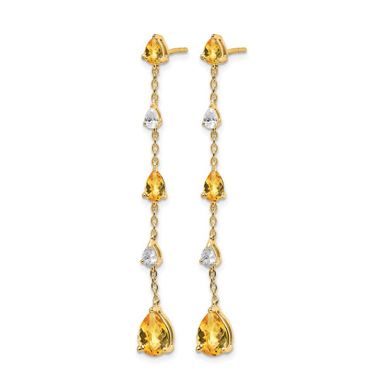 14k Citrine and White Topaz Dangle Earrings