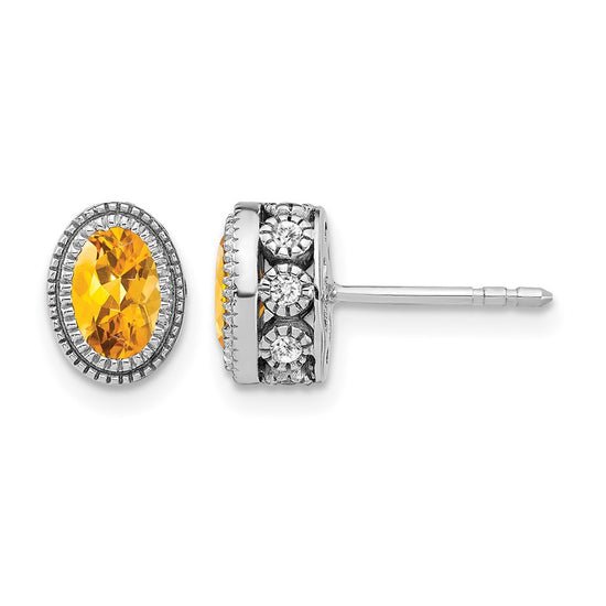 Oval Gemstone and Diamond Earrings