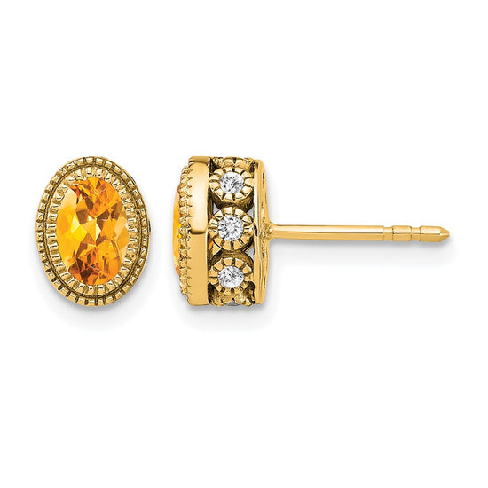 Oval Gemstone and Diamond Earrings