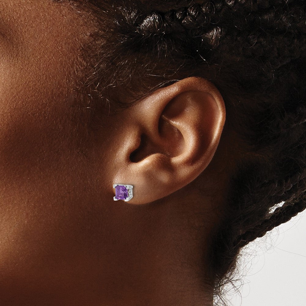 14k White Gold Square Gemstone Earrings