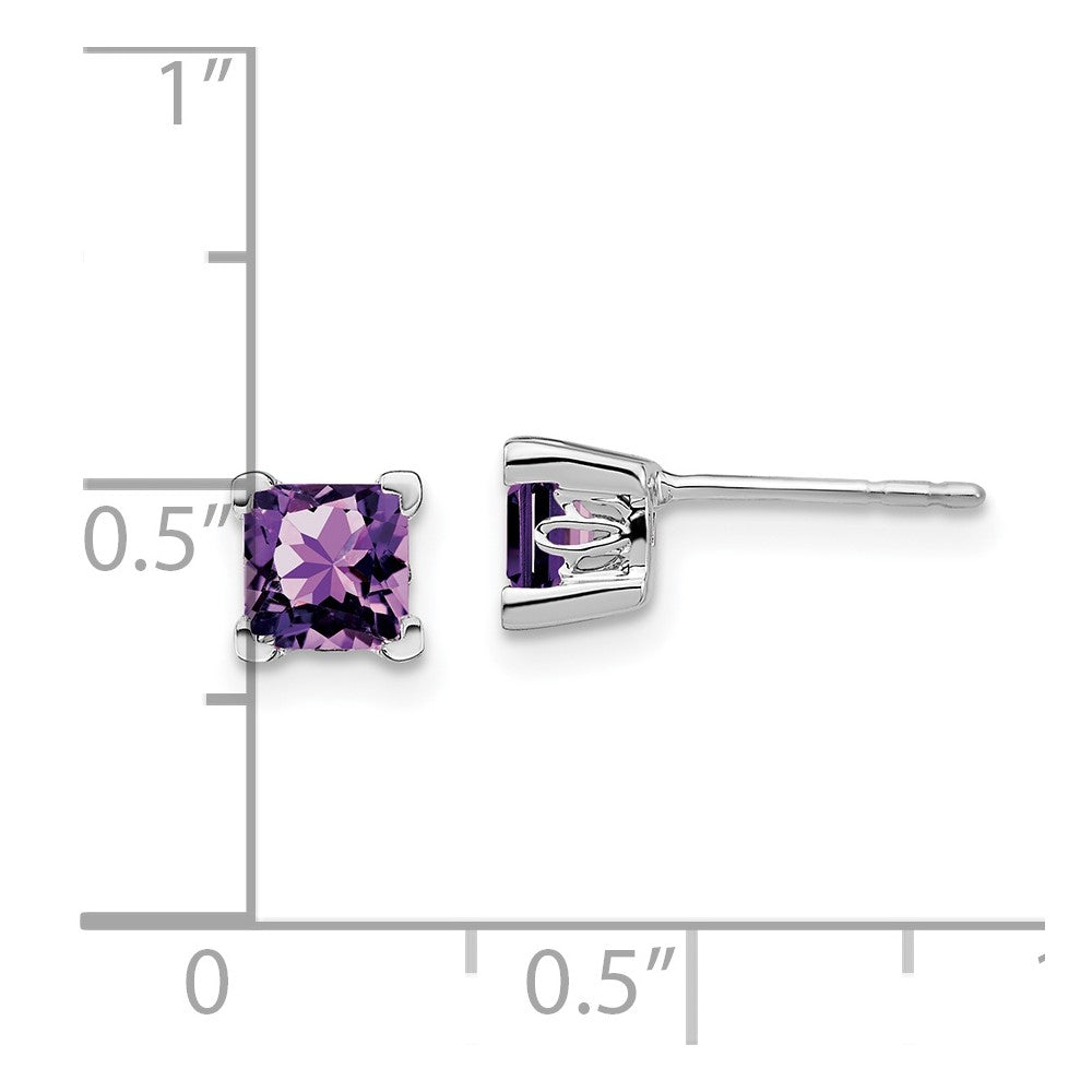 14k White Gold 5mm Square Amethyst Post Earrings