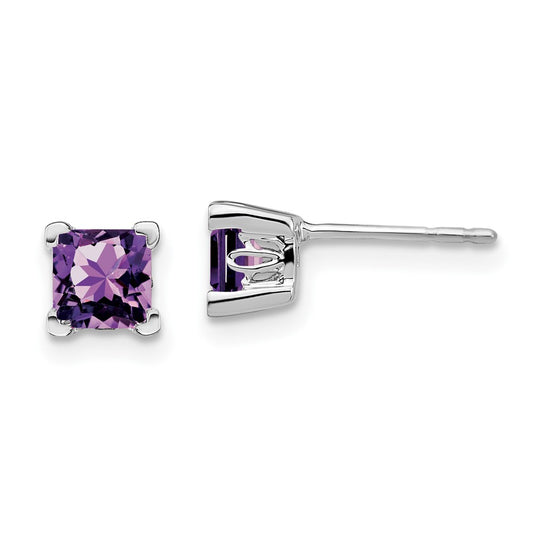 14k White Gold 5mm Square Amethyst Post Earrings