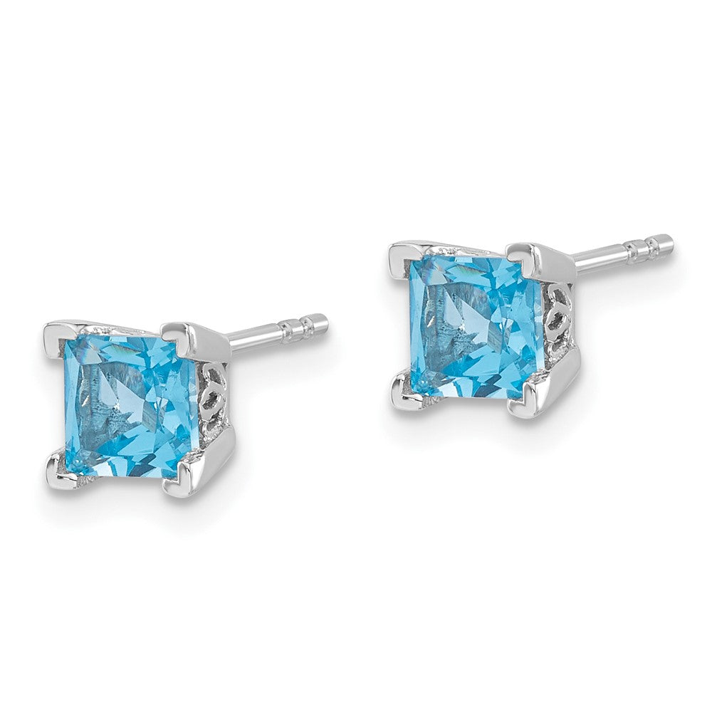 14k White Gold Square Gemstone Earrings