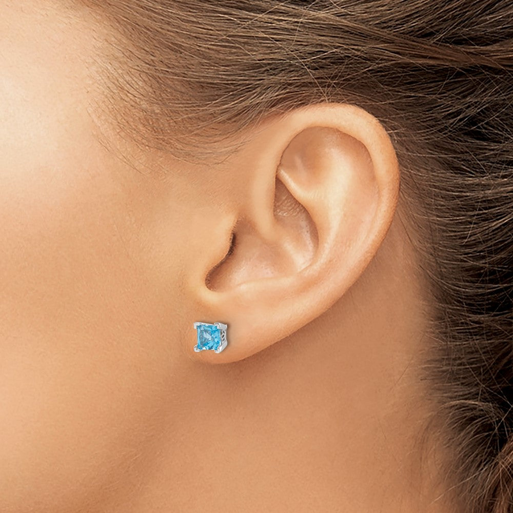 14k White Gold Square Gemstone Earrings