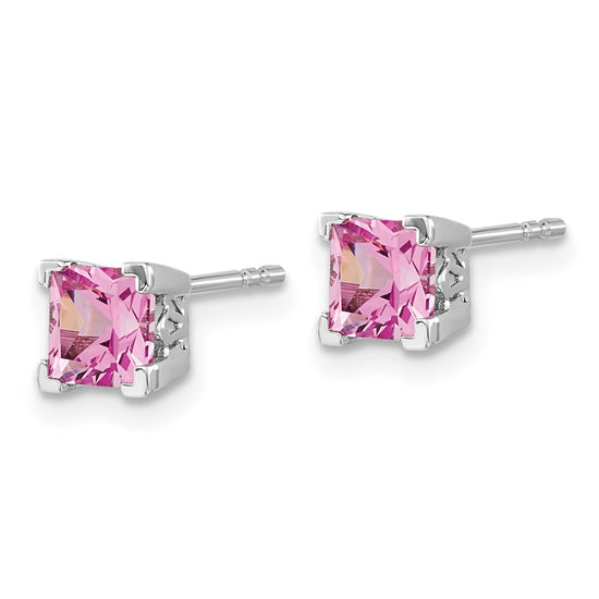 14k White Gold Square Gemstone Earrings