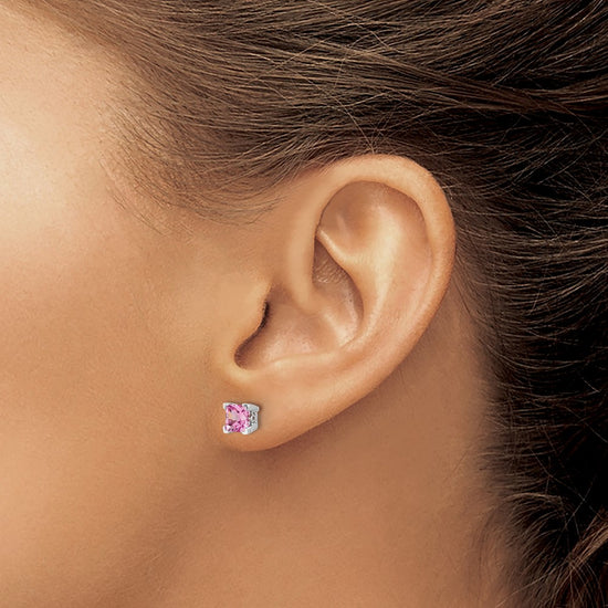 14k White Gold Square Gemstone Earrings
