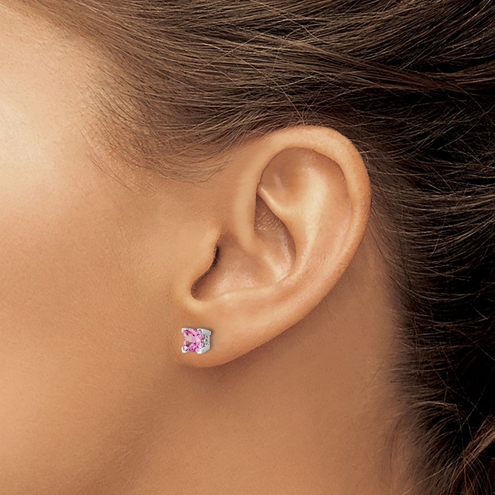14k White Gold Square Gemstone Earrings