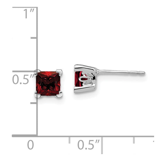 14k White Gold 5mm Square Garnet Post Earrings