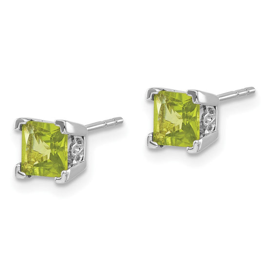 14k White Gold 5mm Square Peridot Post Earrings