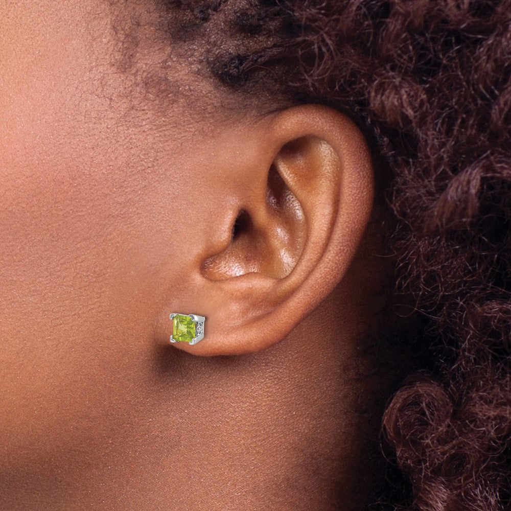 14k White Gold Square Gemstone Earrings