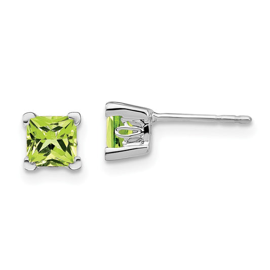 14k White Gold Square Gemstone Earrings