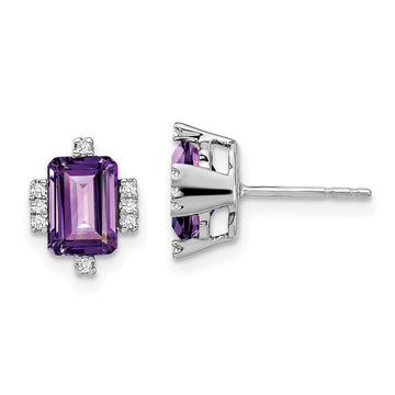 Emerald Cut Gemstone and Diamond Earrings