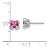 14k White Gold 5.5mm Cushion Lab Created Pink Sapphire and Diamond Post Earrings