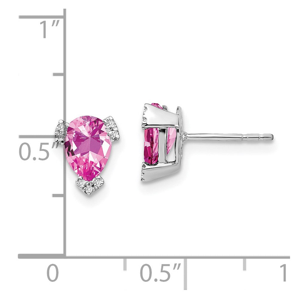 14k White Gold 7x5mm Pear Lab Created Pink Sapphire and Diamond Post Earrings