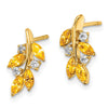 14k Marquise Citrine and 1/8 carat Diamond Leaf Post Earrings