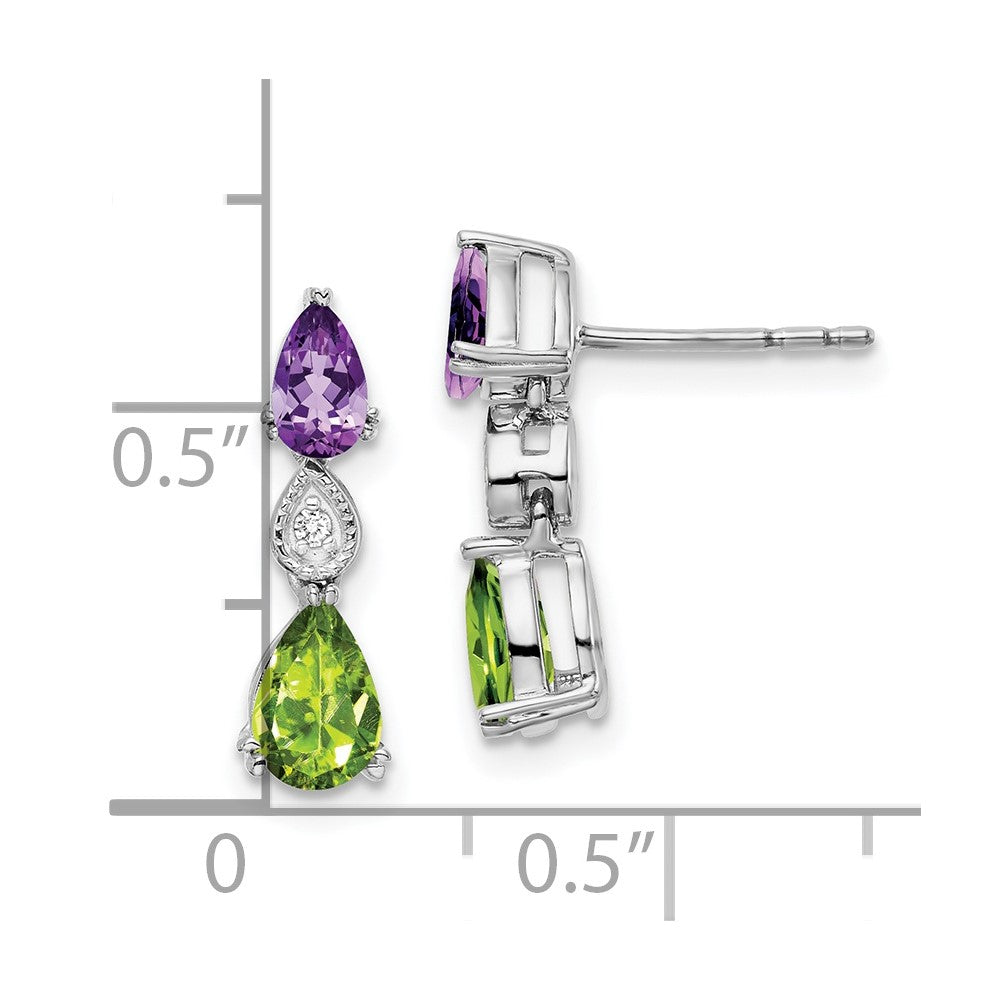 14k White Gold Pear Amethyst/Peridot and Diamond Post Earrings