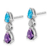 14k White Gold Pear Blue Topaz/Amethyst and Diamond Post Earrings