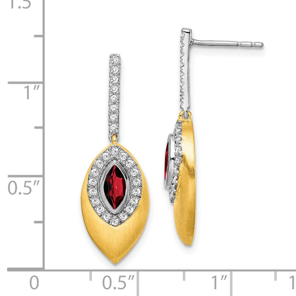 14k Two-tone 6x3mm Marquise Garnet and .31 carat Diamond Dangle Post Earrings
