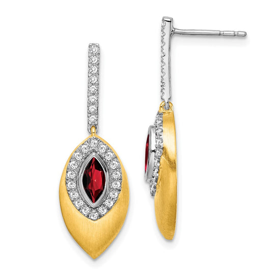 14k Two-tone 6x3mm Marquise Garnet and .31 carat Diamond Dangle Post Earrings