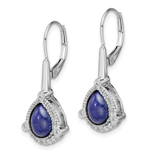 Gold Lapis Diamond Leverback Earrings