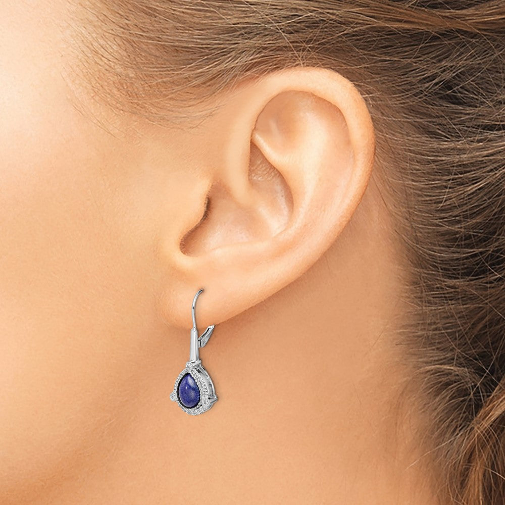Gold Lapis Diamond Leverback Earrings