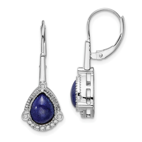 Gold Lapis Diamond Leverback Earrings