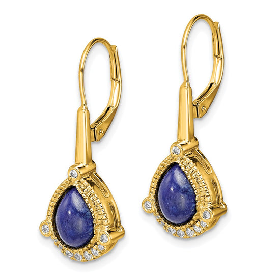 Gold Lapis Diamond Leverback Earrings