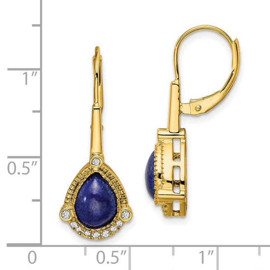 Gold Lapis Diamond Leverback Earrings