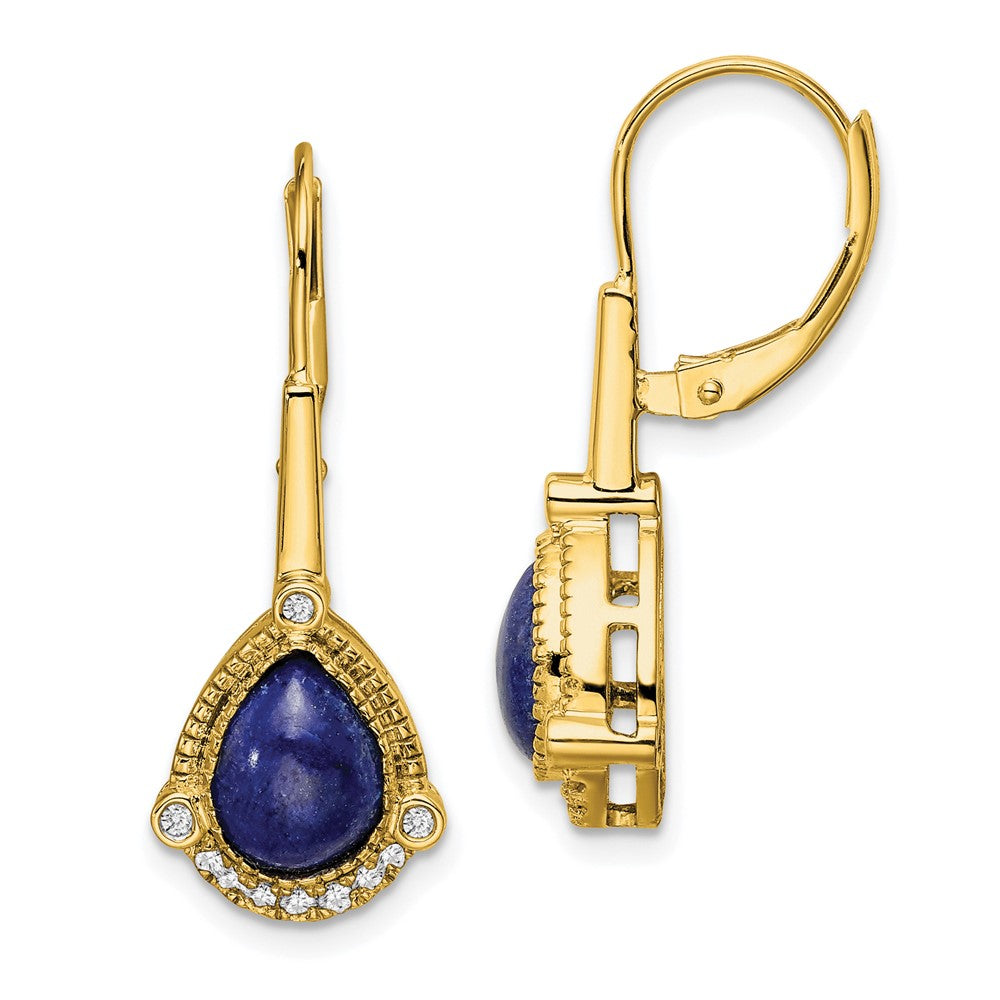 Gold Lapis Diamond Leverback Earrings