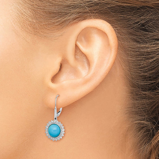 Gold Turquoise Diamond Leverback Earrings