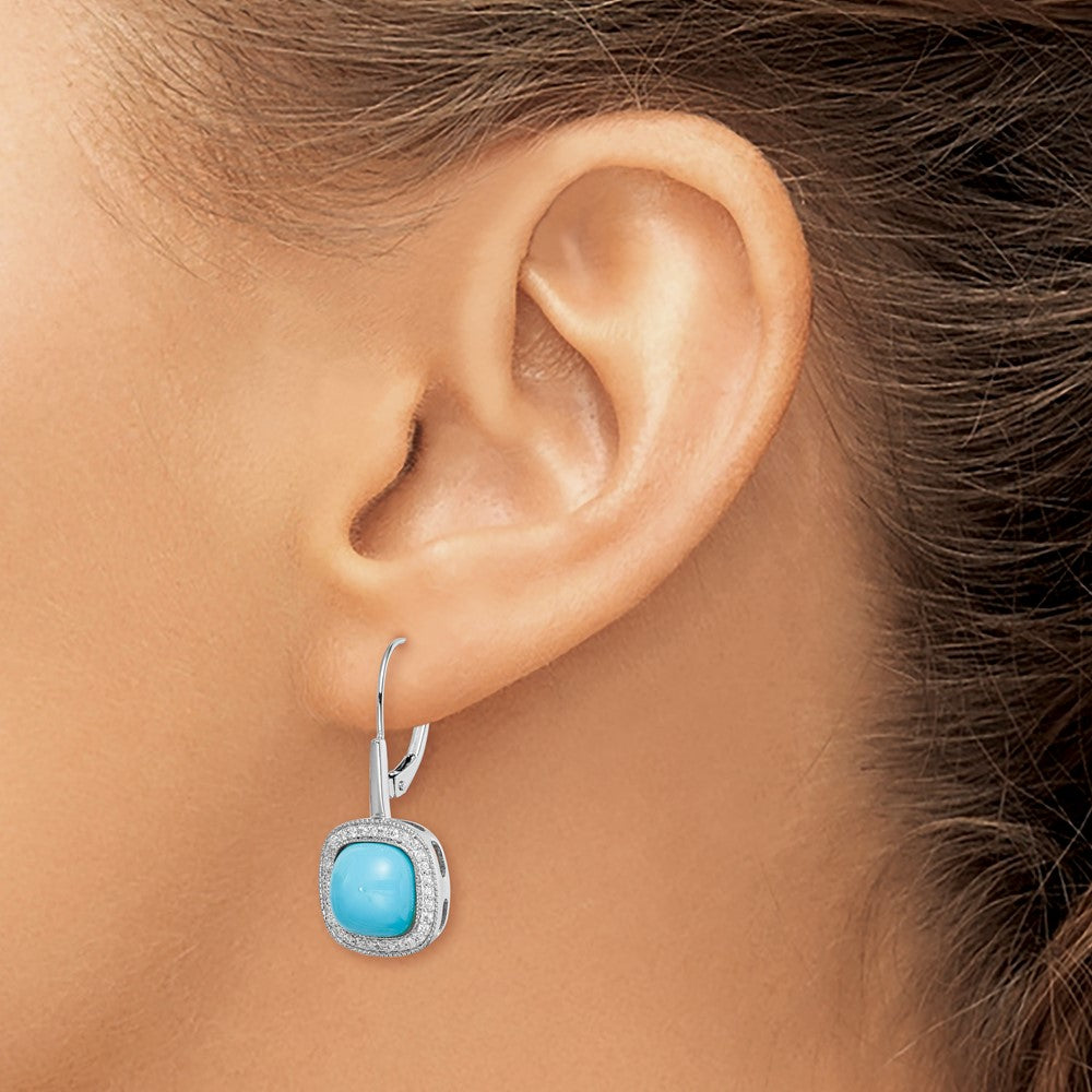 Gold Turquoise Diamond Leverback Earrings