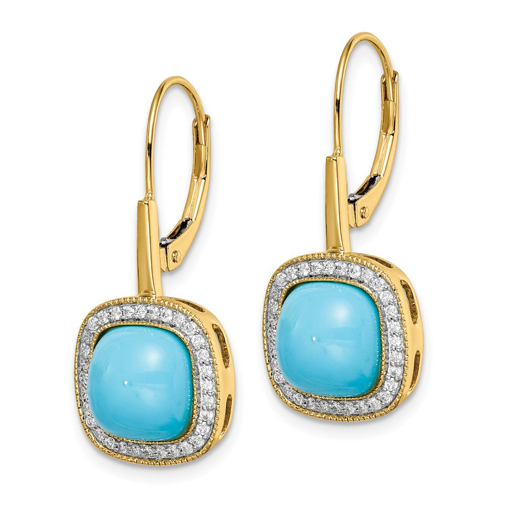 Gold Turquoise Diamond Leverback Earrings