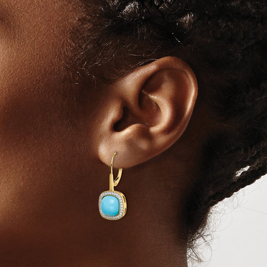 Gold Turquoise Diamond Leverback Earrings