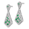 14k White Gold Baguette Emerald and Diamond Kite Dangle Post Earrings