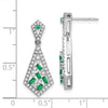 14k White Gold Baguette Emerald and Diamond Kite Dangle Post Earrings