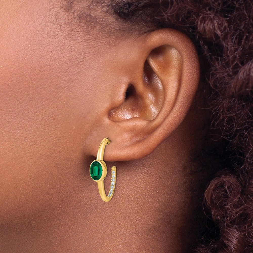 Gemstone and Diamond J-Hoop Earrings