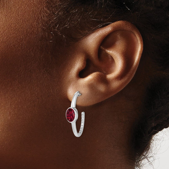 Gemstone and Diamond J-Hoop Earrings
