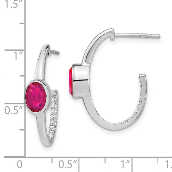Gemstone and Diamond J-Hoop Earrings