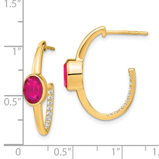 Gemstone and Diamond J-Hoop Earrings