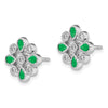 14k White Gold Emerald and Diamond Floral Post Earrings