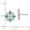 14k White Gold Emerald and Diamond Floral Post Earrings