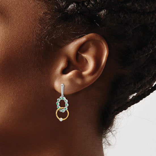 14k Two-tone Emerald and Diamond Earrings