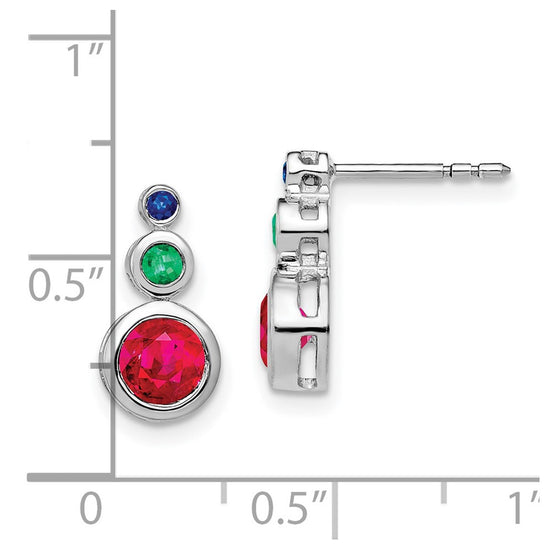 14k White Gold Ruby, Emerald and Sapphire Earrings
