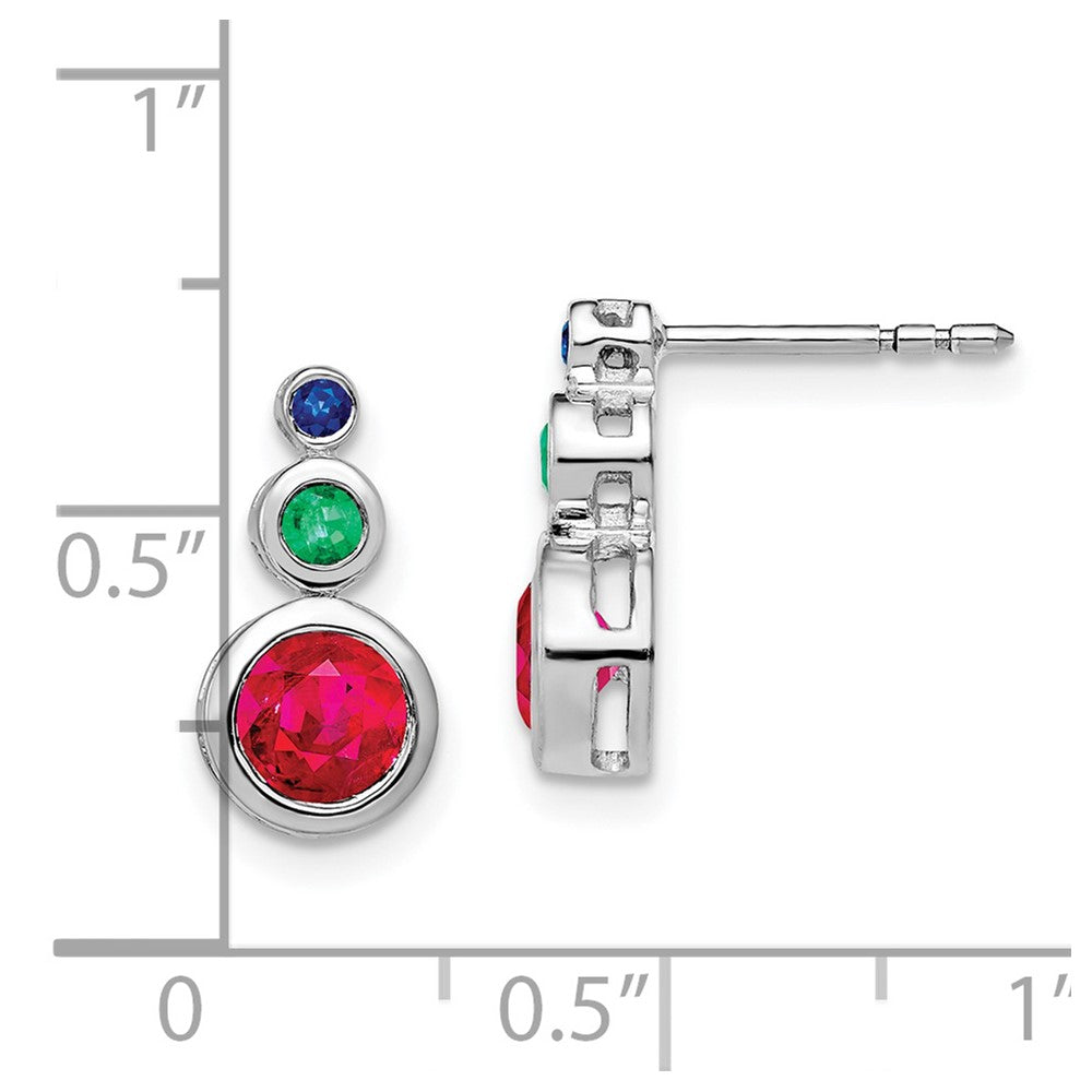 14k White Gold Ruby, Emerald and Sapphire Earrings