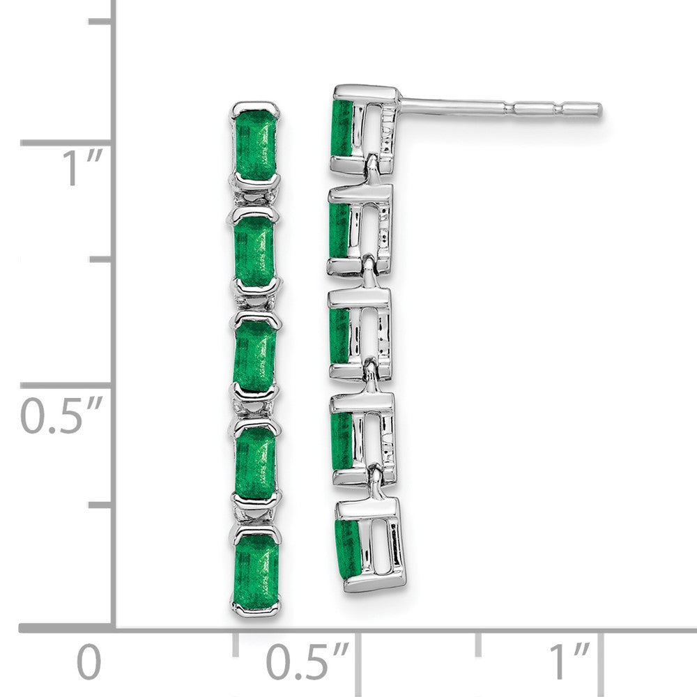 14k White Gold Emerald-cut Emerald 5-stone Dangle Post Earrings