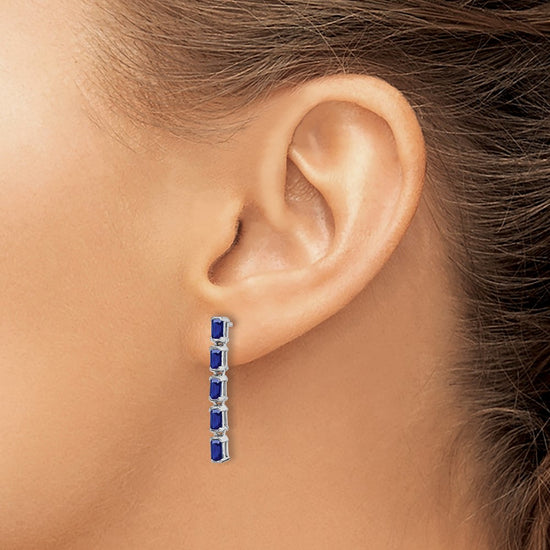 14k White Gold Emerald-cut Sapphire 5-stone Dangle Post Earrings