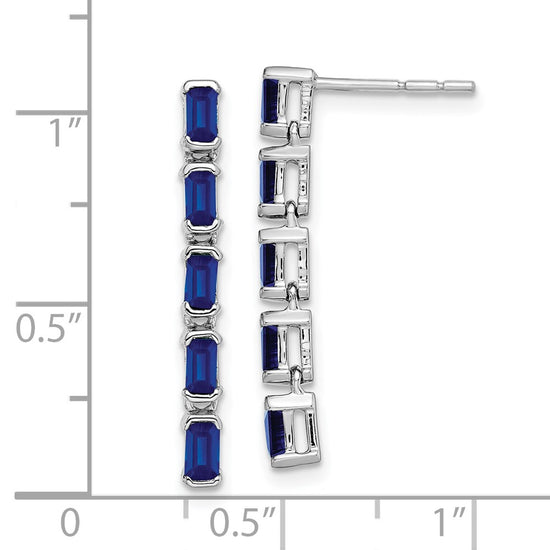 14k White Gold Emerald-cut Sapphire 5-stone Dangle Post Earrings