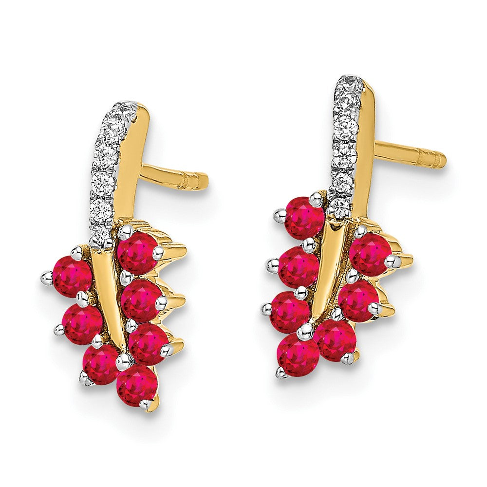 14k Ruby and Diamond Leaf Post Earrings